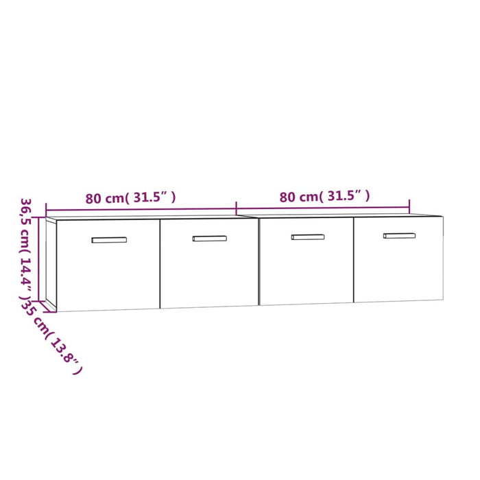 Wandkasten 2 st 80x35x36,5 cm bewerkt hout bruineikenkleurig