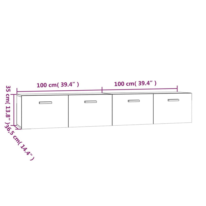 Wandkasten 2 st 100x36,5x35 cm bewerkt hout hoogglans wit