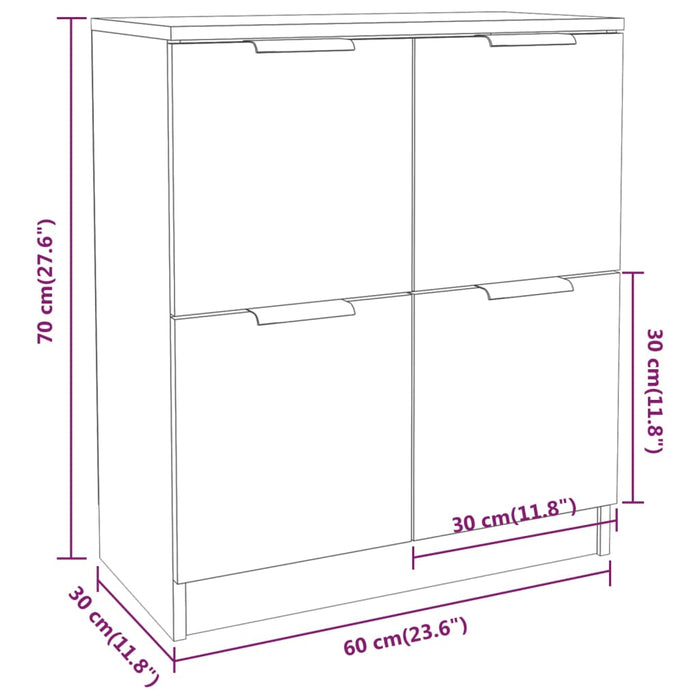 Dressoirs 2 st 60x30x70 cm bewerkt hout gerookt eikenkleurig