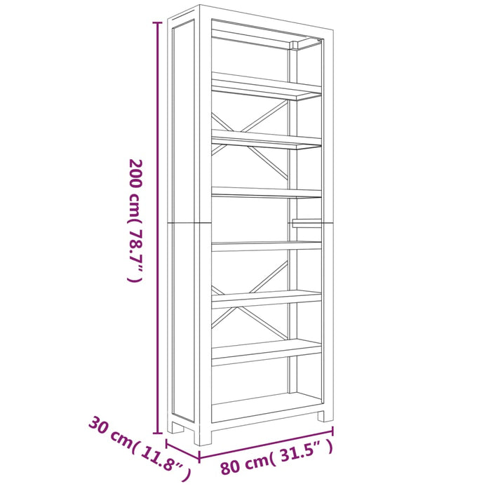 Boekenkast met 7 schappen 80x30x200 cm massief acaciahout