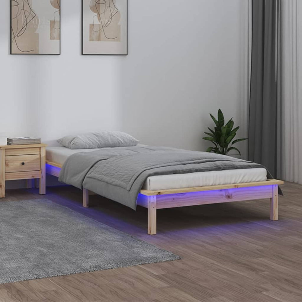 Bedframe LED massief hout 100x200 cm