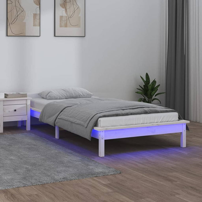 Bedframe LED massief hout wit 100x200 cm