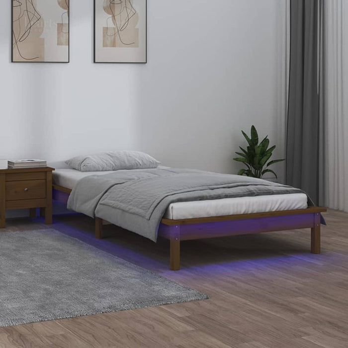 Bedframe LED massief hout honingbruin 100x200 cm