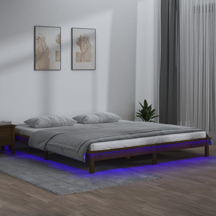 Bedframe LED massief hout honingbruin 120x200 cm