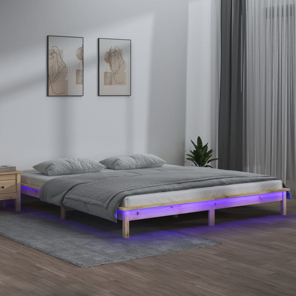 Bedframe LED massief hout 150x200 cm 5FT King Size