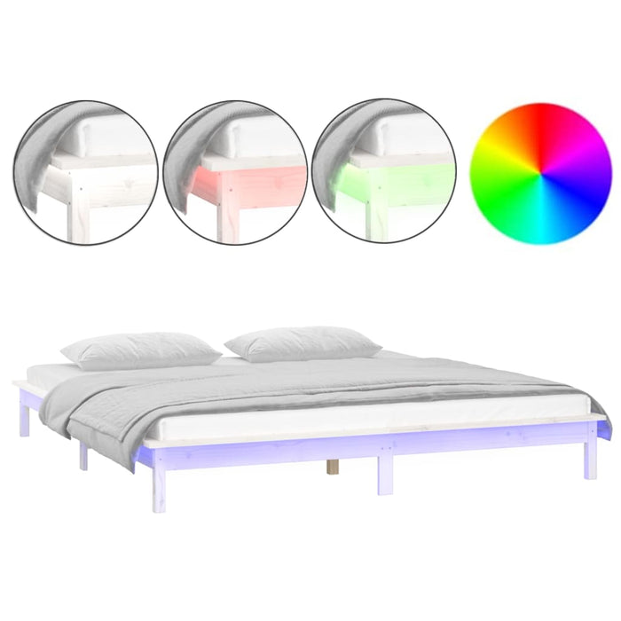 Bedframe LED massief hout wit 150x200 cm 5FT King Size