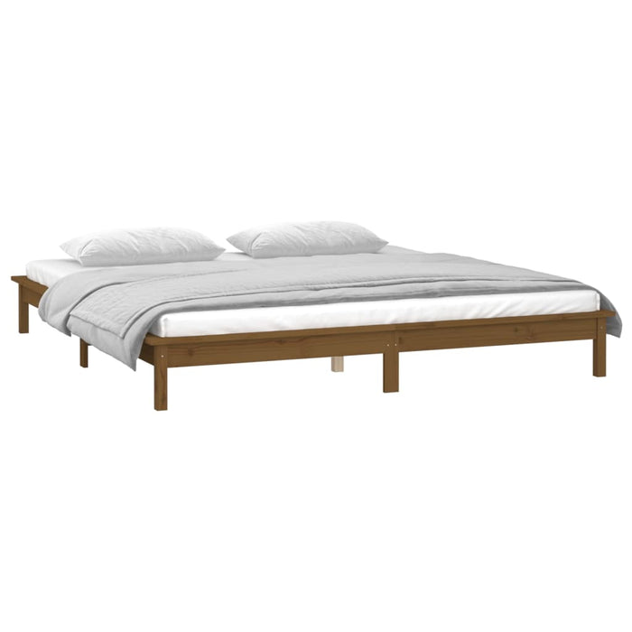 Bedframe LED massief hout honingbruin 150x200 cm 5FT King Size