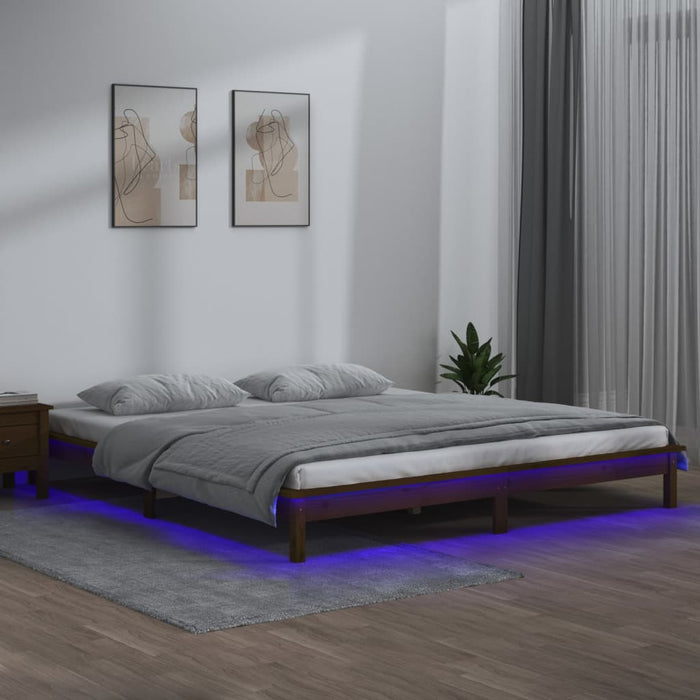 Bedframe LED massief hout honingbruin 150x200 cm 5FT King Size