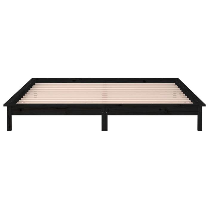 Bedframe LED massief hout zwart 150x200 cm 5FT King Size