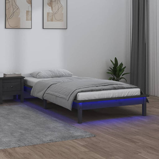 Bedframe LED massief hout grijs 90x190 cm 3FT Single
