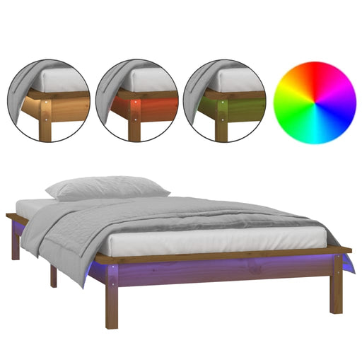 Bedframe LED massief hout honingbruin 90x190 cm 3FT Single