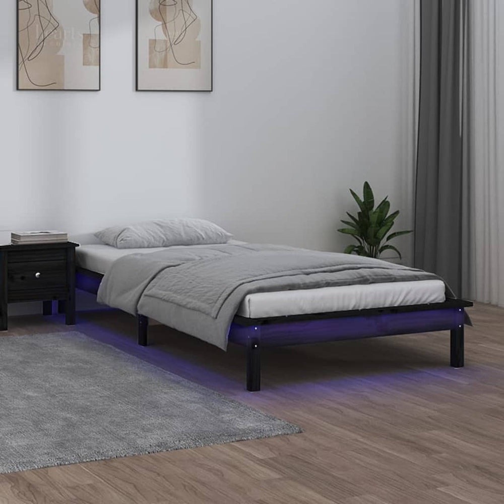 Bedframe LED massief hout zwart 90x190 cm 3FT Single