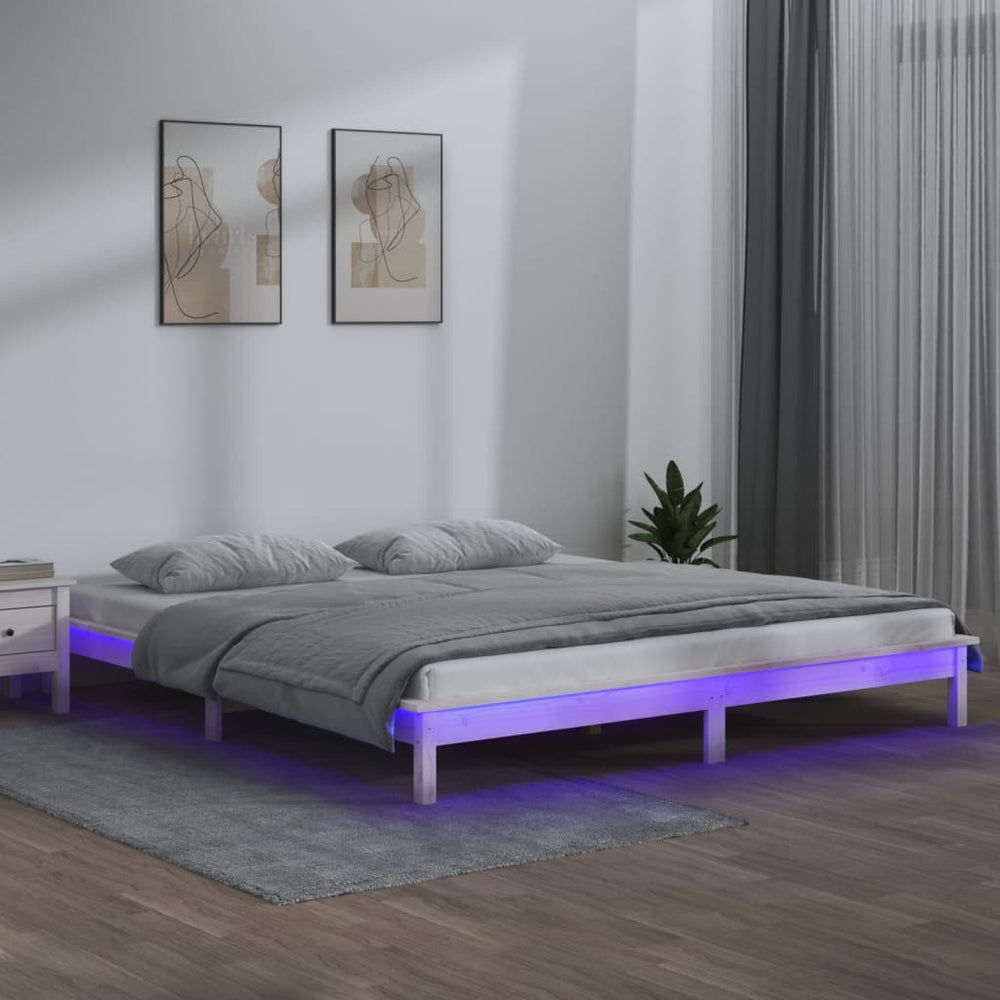 Bedframe LED massief hout wit 135x190 cm 4FT6 Double