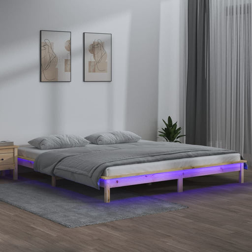 Bedframe LED massief hout 140x190 cm