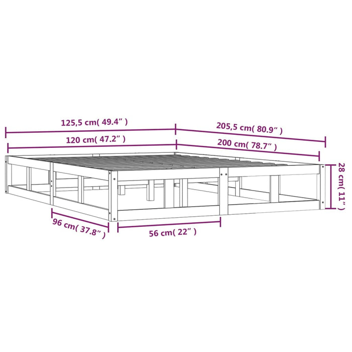 Bedframe massief hout 120x200 cm