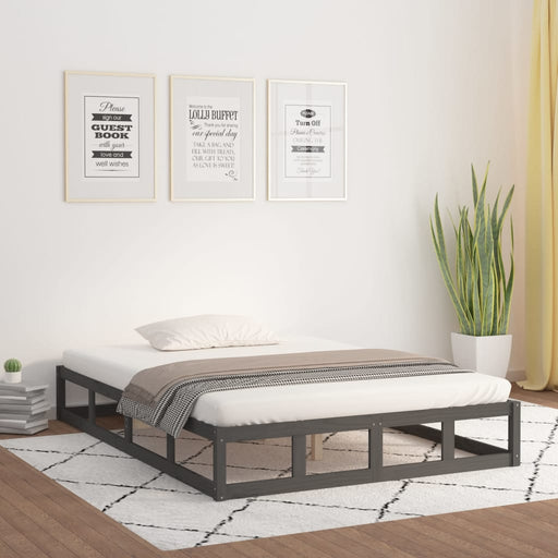 Bedframe massief hout grijs 150x200 cm 5FT King Size