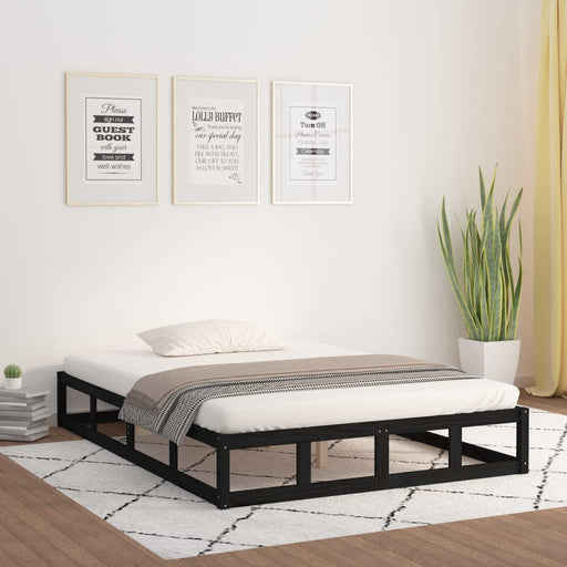 Bedframe massief hout zwart 150x200 cm 5FT King Size