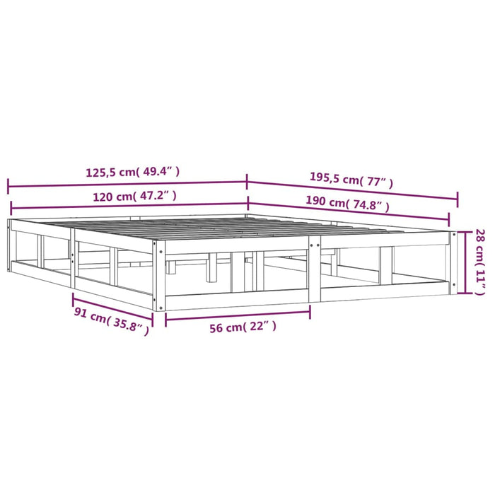 Bedframe massief hout wit 120x190 cm 4FT Small Double