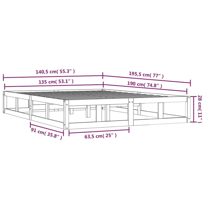 Bedframe massief hout grijs 135x190 cm 4FT6 Double