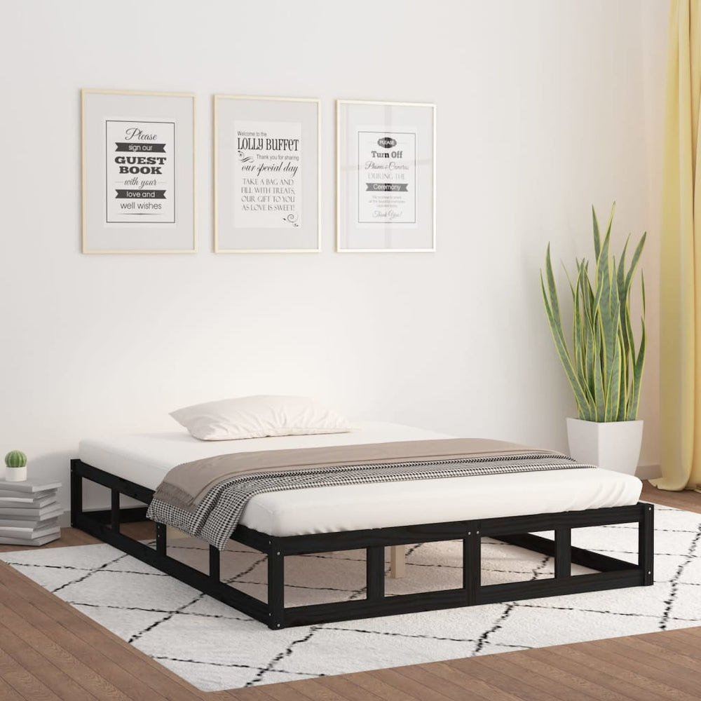 Bedframe massief hout zwart 135x190 cm 4FT6 Double