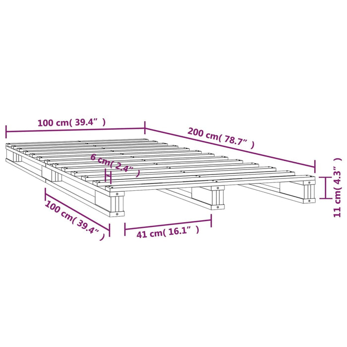 Bedframe massief grenenhout grijs 100x200 cm