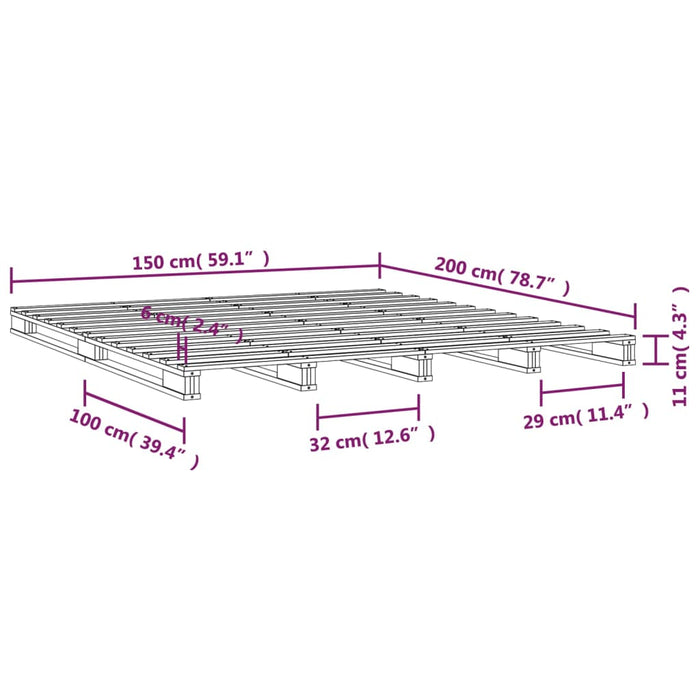 Bedframe massief grenenhout wit 150x200 cm 5FT King Size