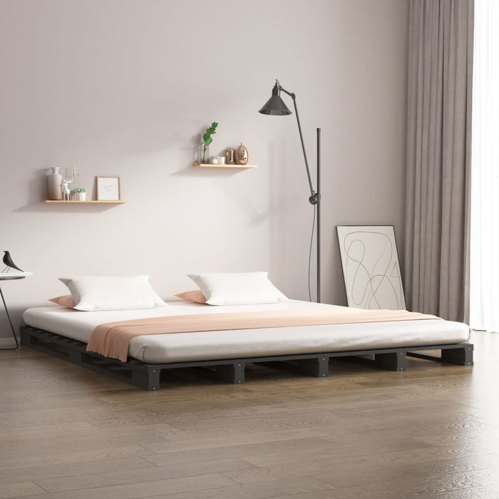 Bedframe massief grenenhout grijs 150x200 cm 5FT King Size