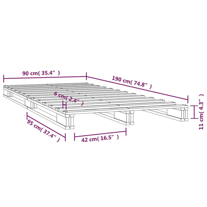 Bedframe massief grenenhout zwart 90x190 cm 3FT Single