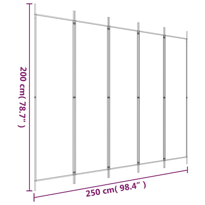 Kamerscherm met 5 panelen 250x200 cm stof bruin