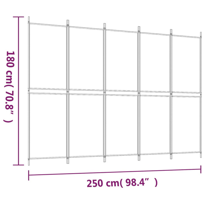 Kamerscherm met 5 panelen 250x180 cm stof bruin