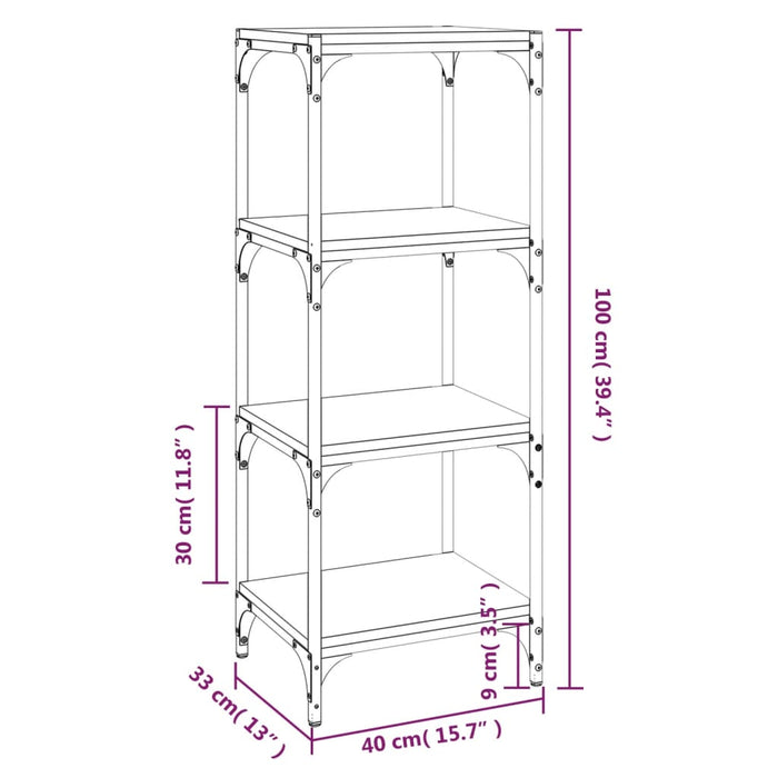 Boekenkast 40x33x100 cm bewerkt hout en staal zwart