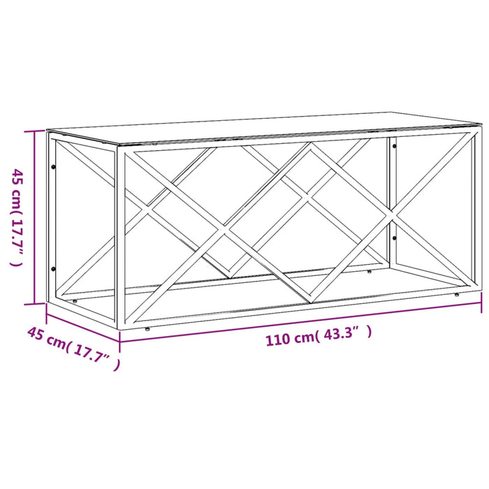 Salontafel 110x45x45 cm roestvrij staal en glas