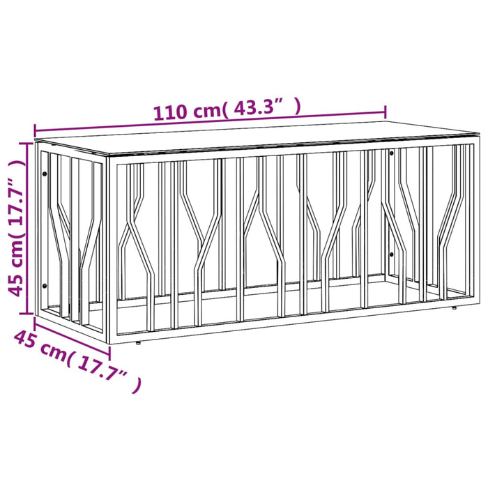 Salontafel 110x45x45 cm roestvrij staal en glas