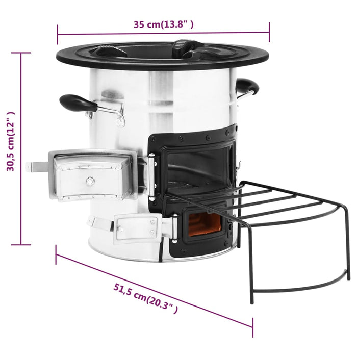 Camping houtkachel 51,5x35x30,5 cm roestvrij staal zilverkleur