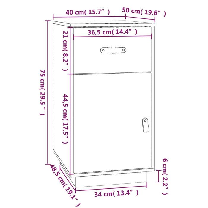 Bureaukastje 40x50x75 cm massief grenenhout wit