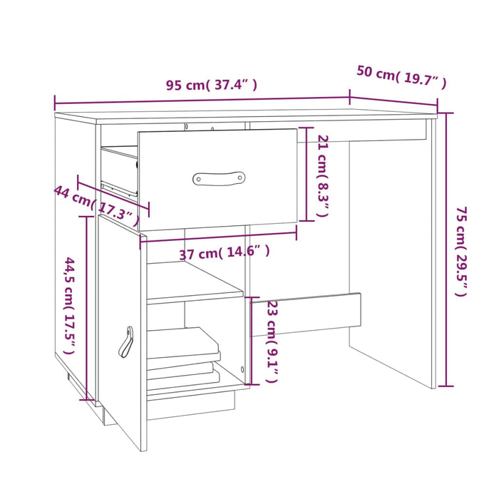 Bureau 95x50x75 cm massief grenenhout honingbruin