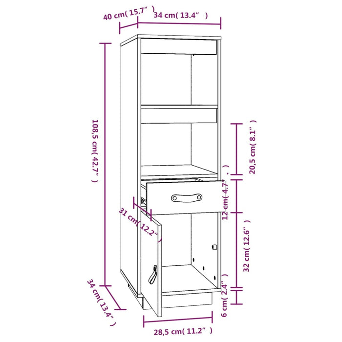 Hoge kast 34x40x108,5 cm massief grenenhout grijs