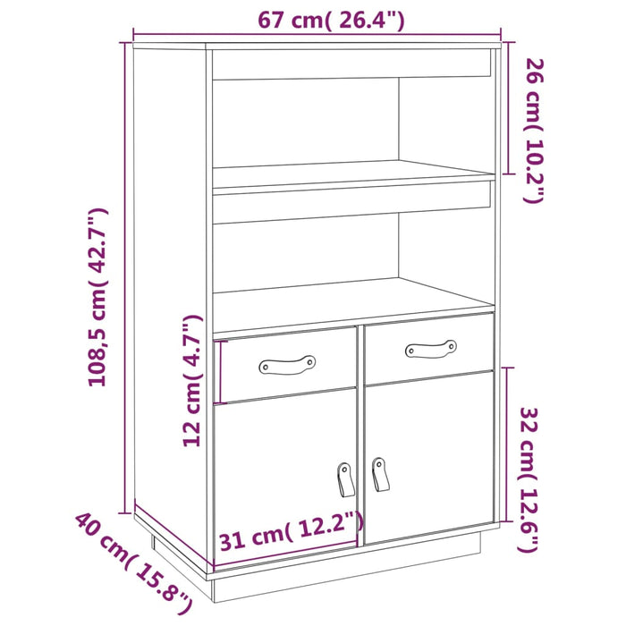 Hoge kast 67x40x108,5 cm massief grenenhout zwart