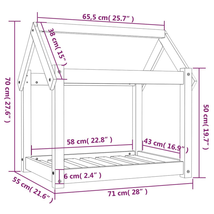 Hondenmand 71x55x70 cm massief grenenhout zwart