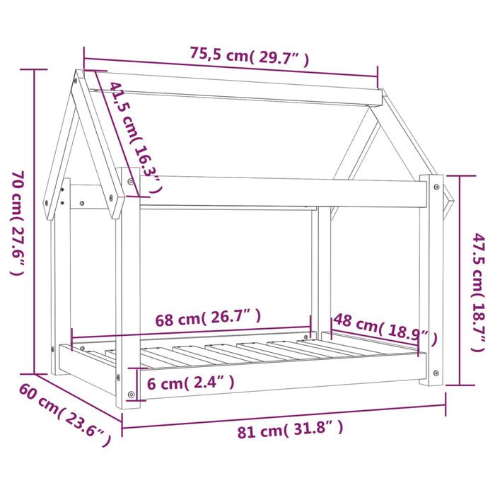 Hondenmand 81x60x70 cm massief grenenhout honingbruin