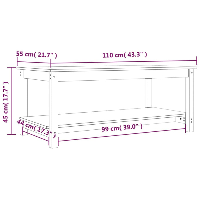 Salontafel 110x55x45 cm massief grenenhout grijs