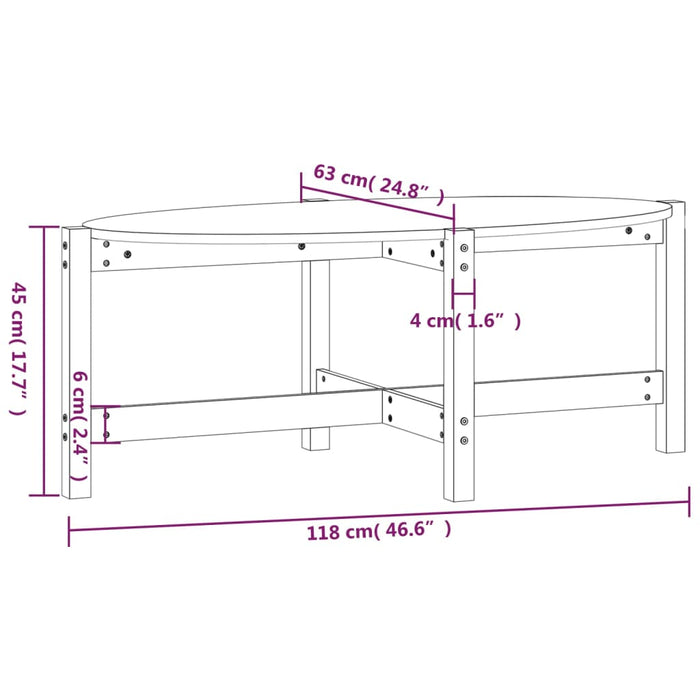 Salontafel 118x63x45 cm massief grenenhout wit