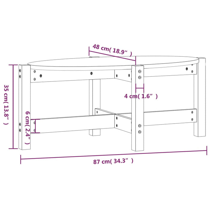 Salontafel 87x48x35 cm massief grenenhout wit