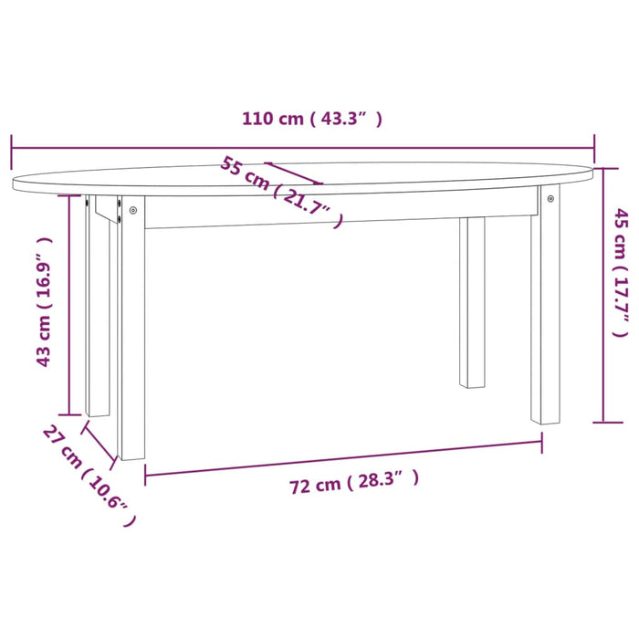 Salontafel 110x55x45 cm massief grenenhout honingbruin