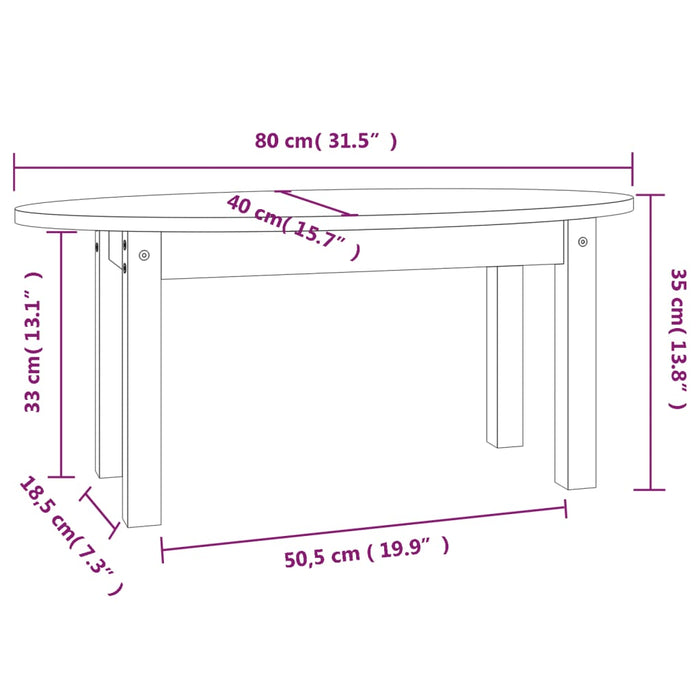 Salontafel 80x40x35 cm massief grenenhout wit