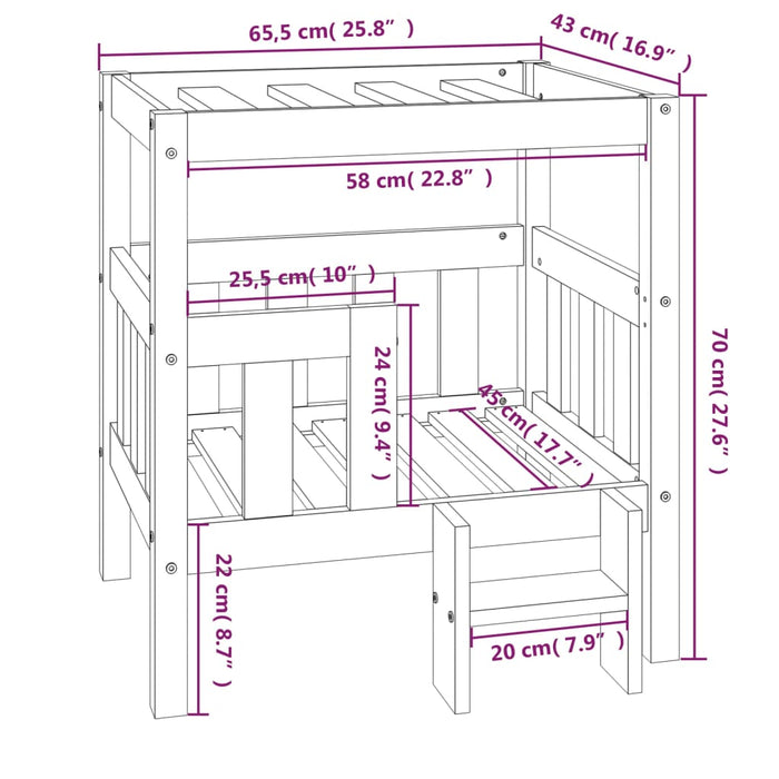 vidaXL Hondenmand 65,5x43x70 cm massief grenenhout