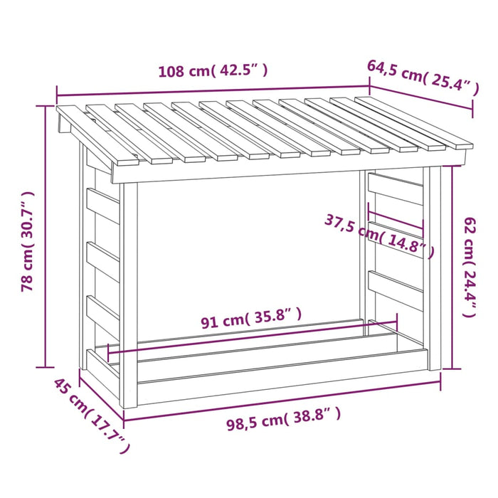 Haardhoutrek 108x64,5x78 cm massief grenenhout wit