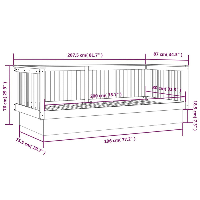 Slaapbank 80x200 cm massief grenenhout wit