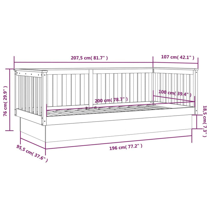 Slaapbank 100x200 cm massief grenenhout wit