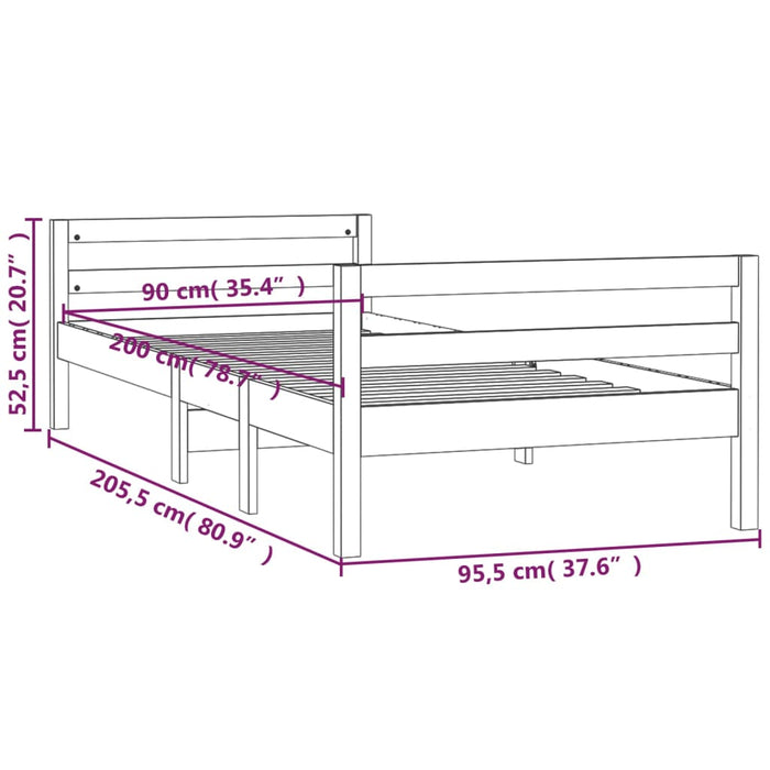 Bedframe massief grenenhout 90x200 cm